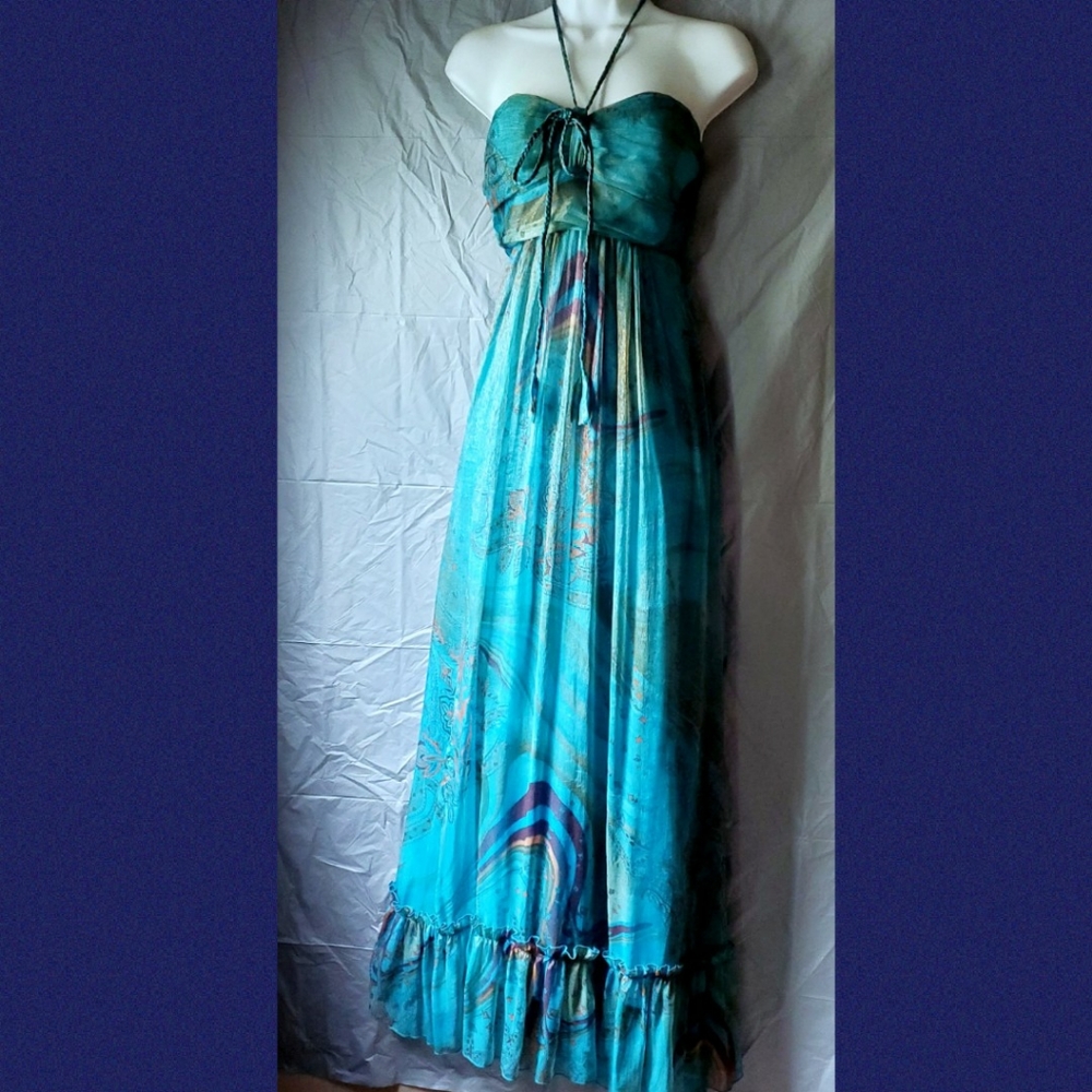 Twentyone Teal Shimmering Maxi Dress M